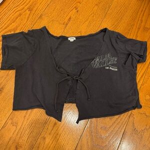 Garage Palm Valley Los Angeles Eagle Graphic Tie-Front Crop Top Grey Cotton M